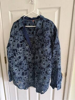Pilcro Navy Floral-Pattern Statement Shirt/Jacket